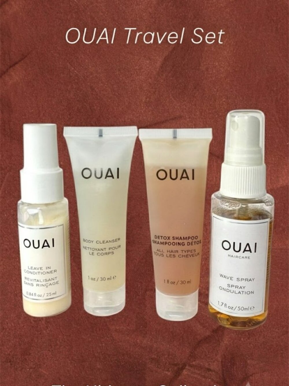 OUAI Detox Shampoo Leave in Conditioner, Wave Spray, Body Cleanser Hair Care Set